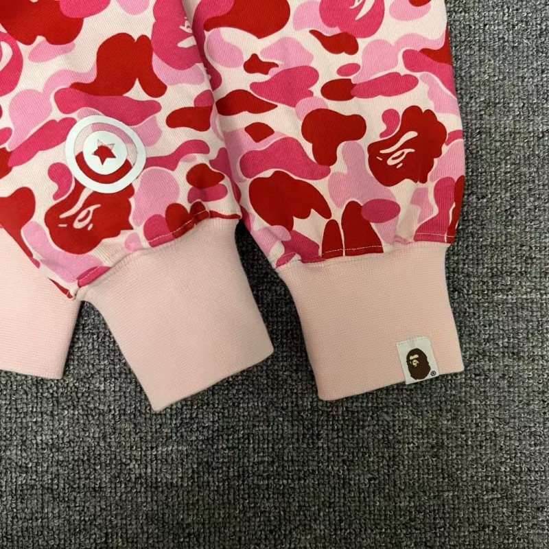bape pink camouflage classic shark zipper sweatshirt