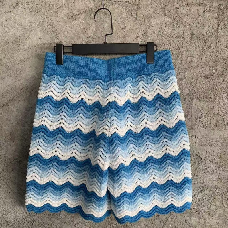 Casablanca Blue cotton high-density knitted, water ripple gradient shorts