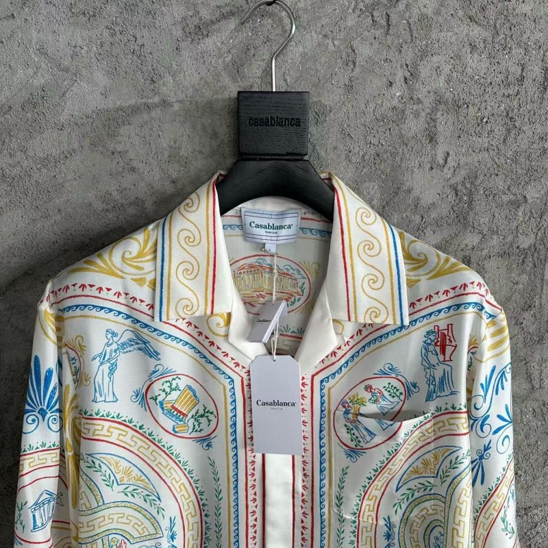 CASABLANCA White linen T-shirt with totem pattern