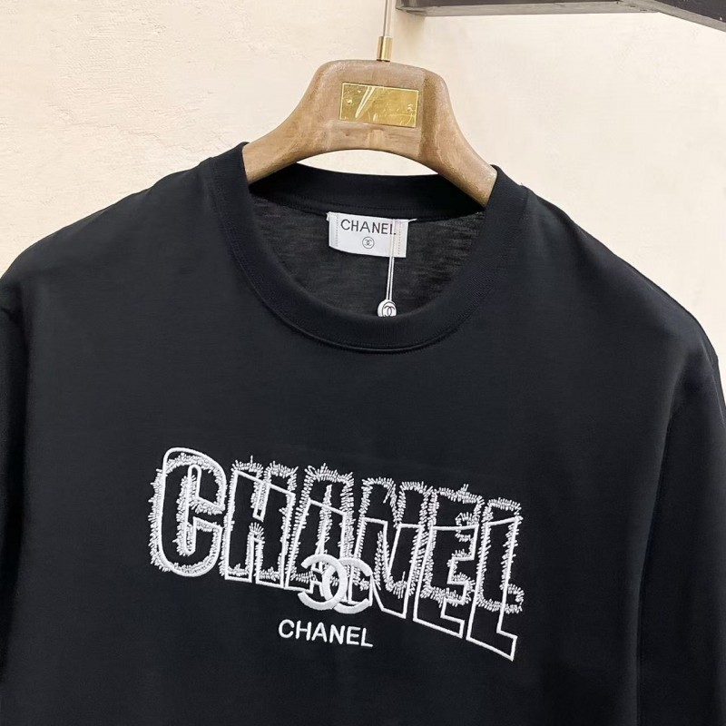 Ch*el cotton logo embroidered T-shirt