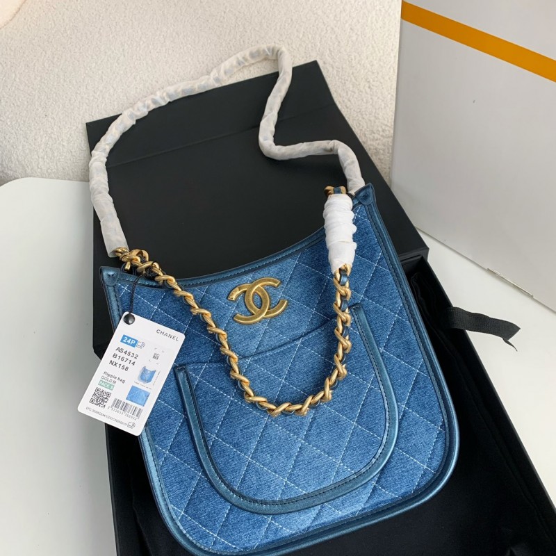 Ch*el Denim Hobo pocket straggler shoulder bag Size:22*6*24cm